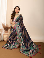 Thumbnail for Vedant Vastram Maslin Cotton Printed & Hand work Fancy Saree - Black - Distacart