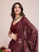 Thumbnail for Vedant Vastram Semi Cotton Bandhani Printed Saree - Maroon - Distacart