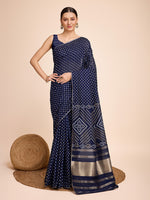 Thumbnail for Vedant Vastram Semi Cotton Bandhani Printed Saree - Navy - Distacart