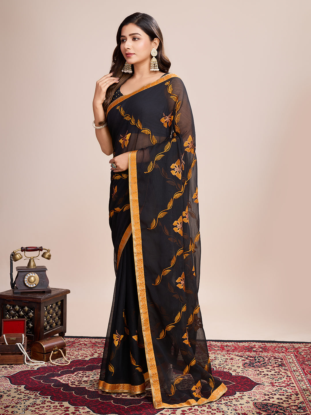 Vedant Vastram Georgette Embroidered Work Fancy Saree - Mustard - Distacart