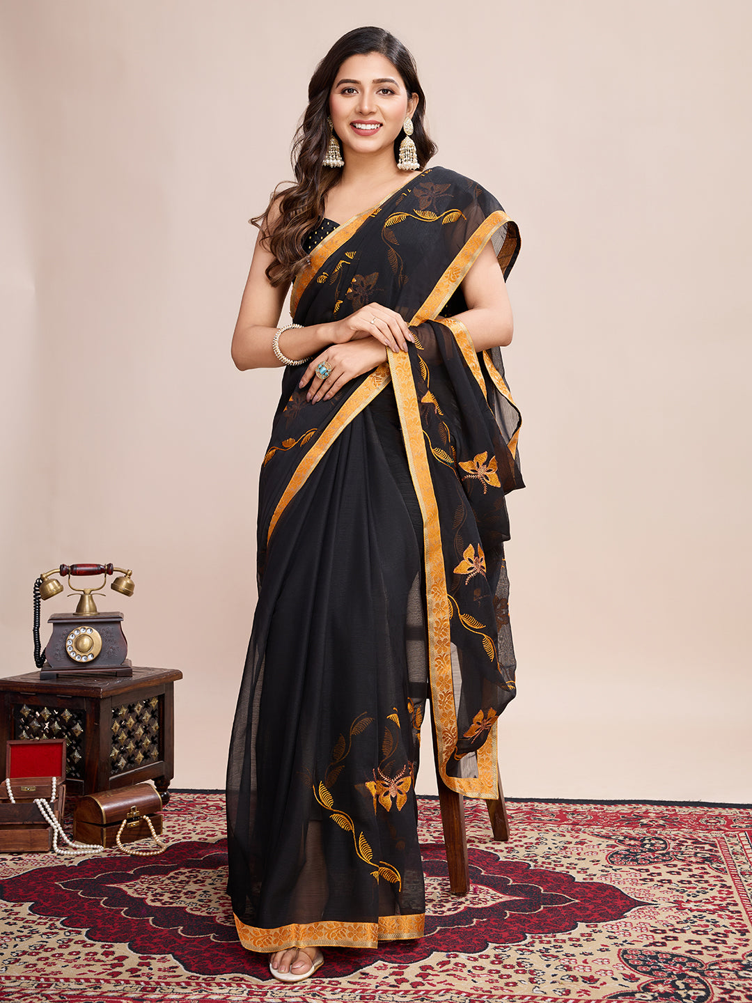 Vedant Vastram Georgette Embroidered Work Fancy Saree - Mustard - Distacart