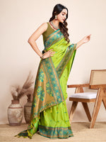 Thumbnail for Vedant Vastram Soft Litchi Silk Kanjeevaram Silk Saree - Parrot - Distacart