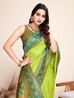 Thumbnail for Vedant Vastram Soft Litchi Silk Kanjeevaram Silk Saree - Parrot - Distacart