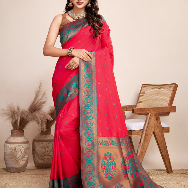 Vedant Vastram Soft Litchi Silk Kanjeevaram Silk Saree - Rani - Distacart