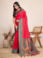 Thumbnail for Vedant Vastram Soft Litchi Silk Kanjeevaram Silk Saree - Rani - Distacart