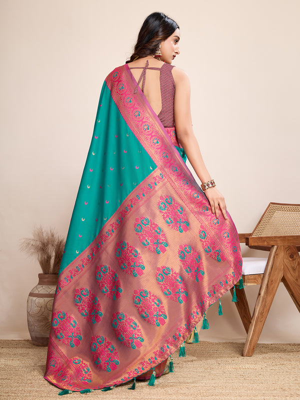 Vedant Vastram Soft Litchi Silk Kanjeevaram Silk Saree - Seegreen - Distacart