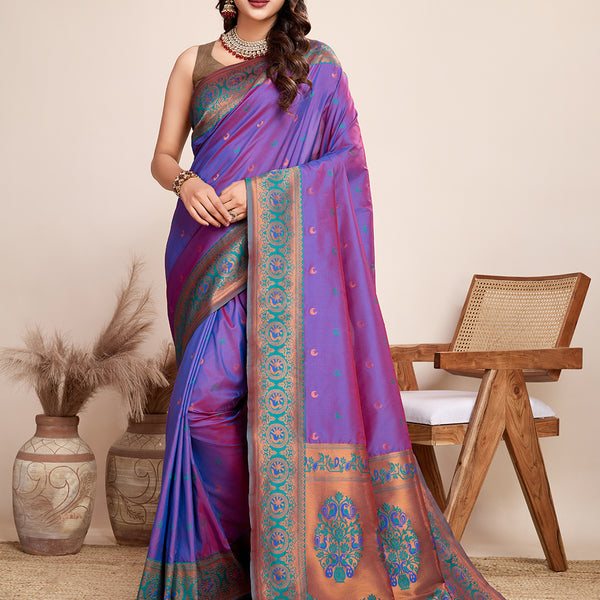 Vedant Vastram Soft Litchi Silk Kanjeevaram Silk Saree - Violet - Distacart