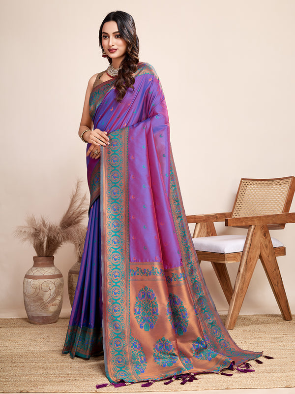 Vedant Vastram Soft Litchi Silk Kanjeevaram Silk Saree - Violet - Distacart