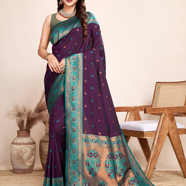 Vedant Vastram Soft Litchi Silk Kanjeevaram Silk Saree - Wine - Distacart