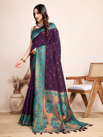 Thumbnail for Vedant Vastram Soft Litchi Silk Kanjeevaram Silk Saree - Wine - Distacart