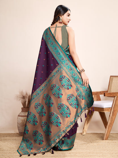 Vedant Vastram Soft Litchi Silk Kanjeevaram Silk Saree - Wine - Distacart