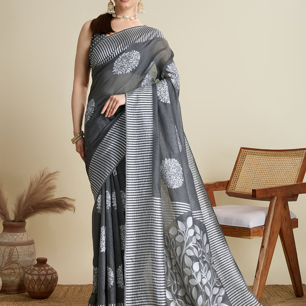 Vedant Vastram Art Silk Fancy Jacquard Saree - Grey - Distacart