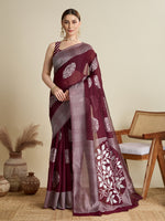 Thumbnail for Vedant Vastram Art Silk Fancy Jacquard Saree - Maroon - Distacart