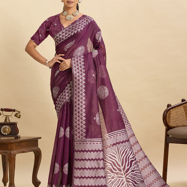 Vedant Vastram Art Silk Fancy Jacquard Saree - Wine - Distacart