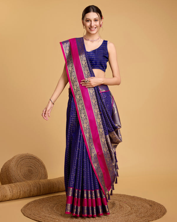 Vedant Vastram Soft Litchi Silk Banarasi Silk Saree - Blue - Distacart