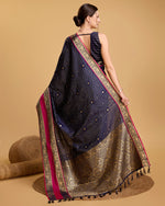 Thumbnail for Vedant Vastram Soft Litchi Silk Banarasi Silk Saree - Navy - Distacart