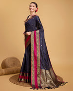 Thumbnail for Vedant Vastram Soft Litchi Silk Banarasi Silk Saree - Navy - Distacart