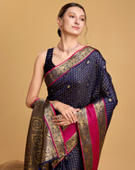 Thumbnail for Vedant Vastram Soft Litchi Silk Banarasi Silk Saree - Navy - Distacart