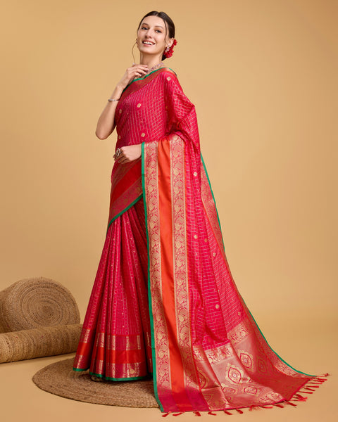 Vedant Vastram Soft Litchi Silk Banarasi Silk Saree - Pink - Distacart