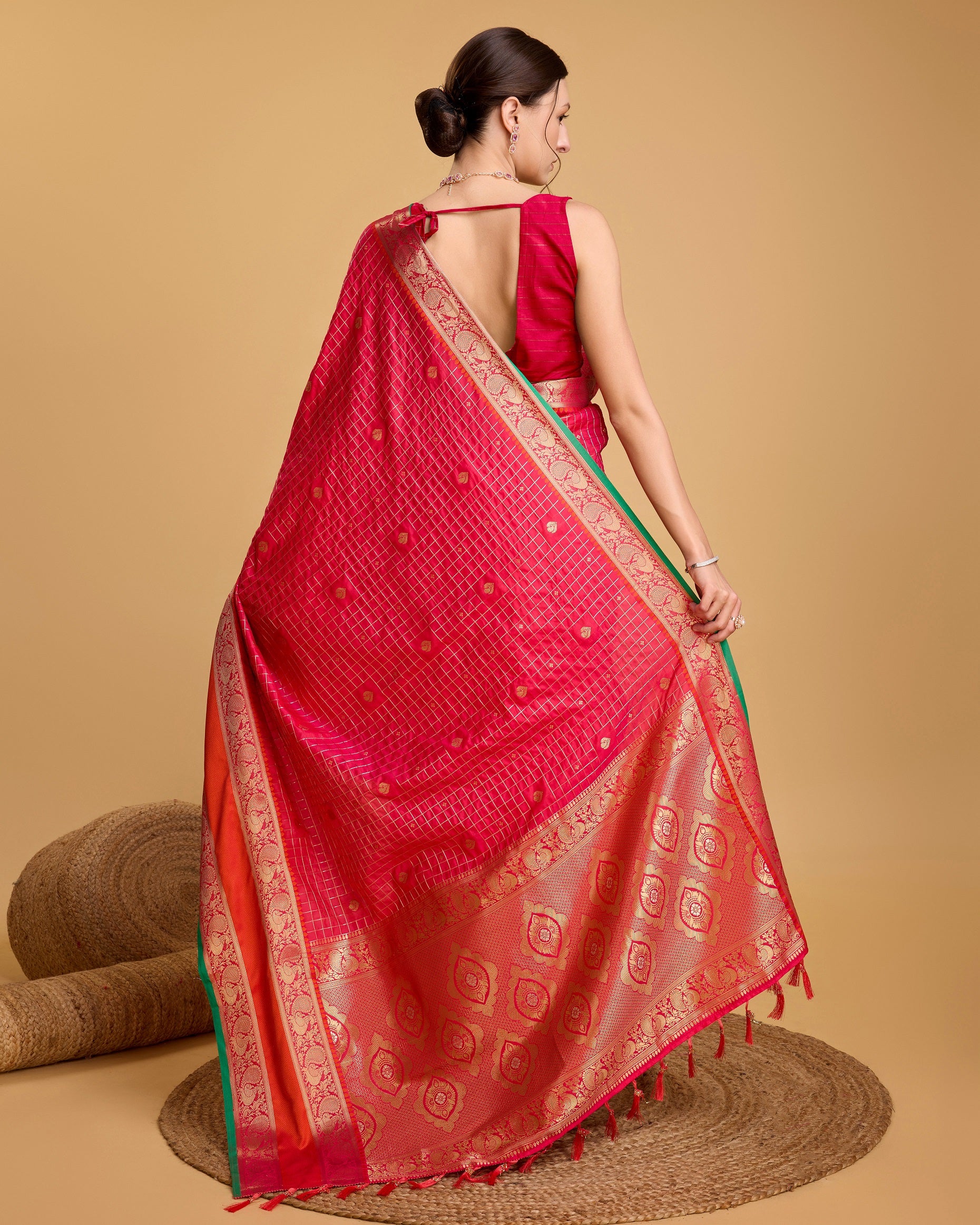 Vedant Vastram Soft Litchi Silk Banarasi Silk Saree - Pink - Distacart