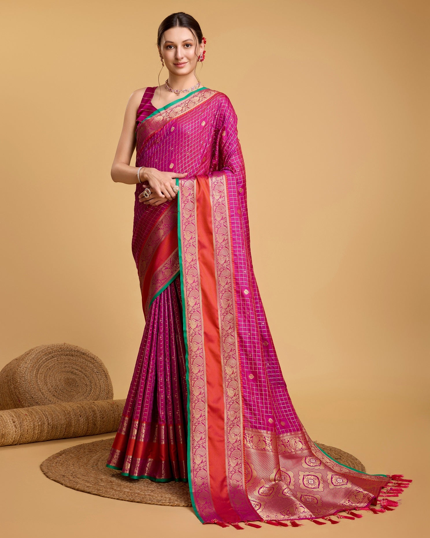 Vedant Vastram Soft Litchi Silk Banarasi Silk Saree - Rani - Distacart
