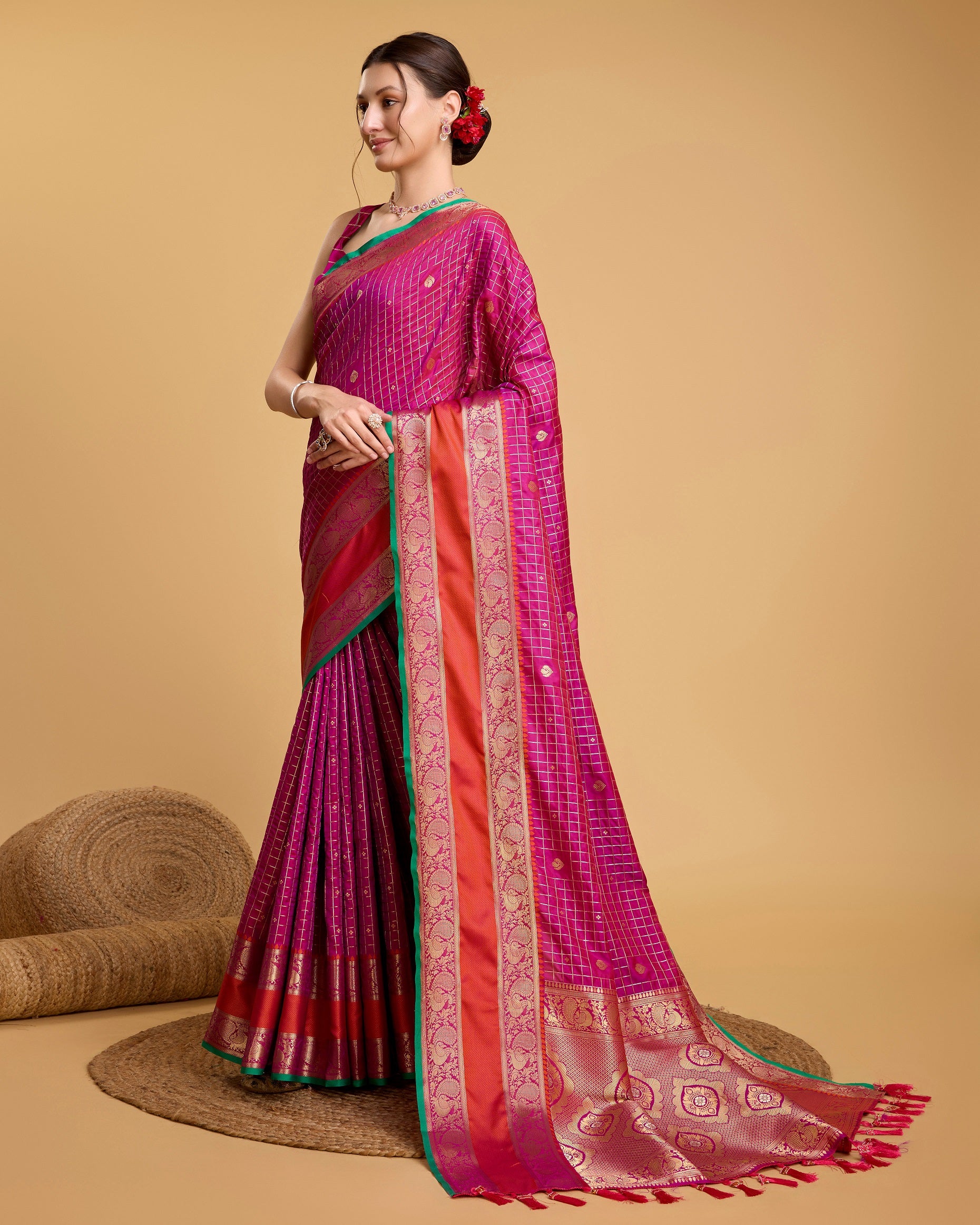 Vedant Vastram Soft Litchi Silk Banarasi Silk Saree - Rani - Distacart