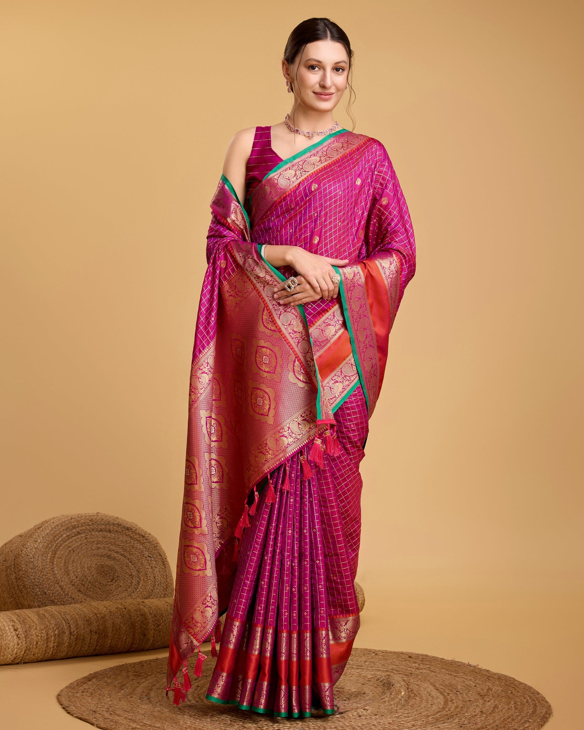 Vedant Vastram Soft Litchi Silk Banarasi Silk Saree - Rani - Distacart