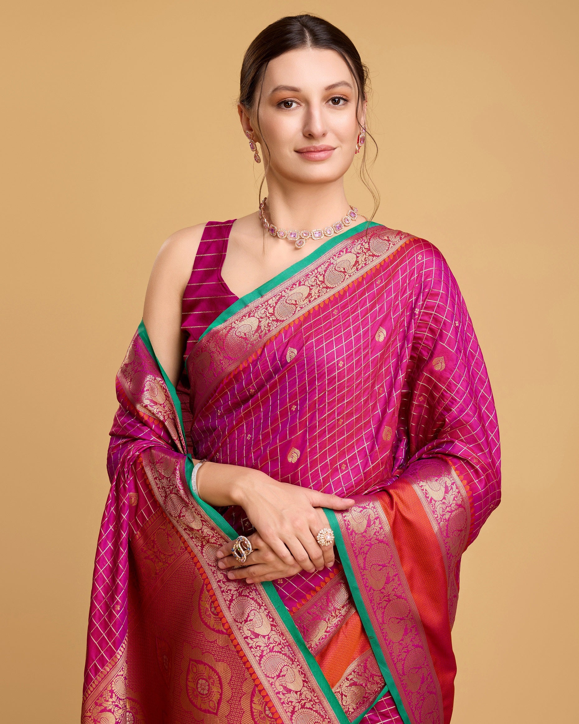 Vedant Vastram Soft Litchi Silk Banarasi Silk Saree - Rani - Distacart