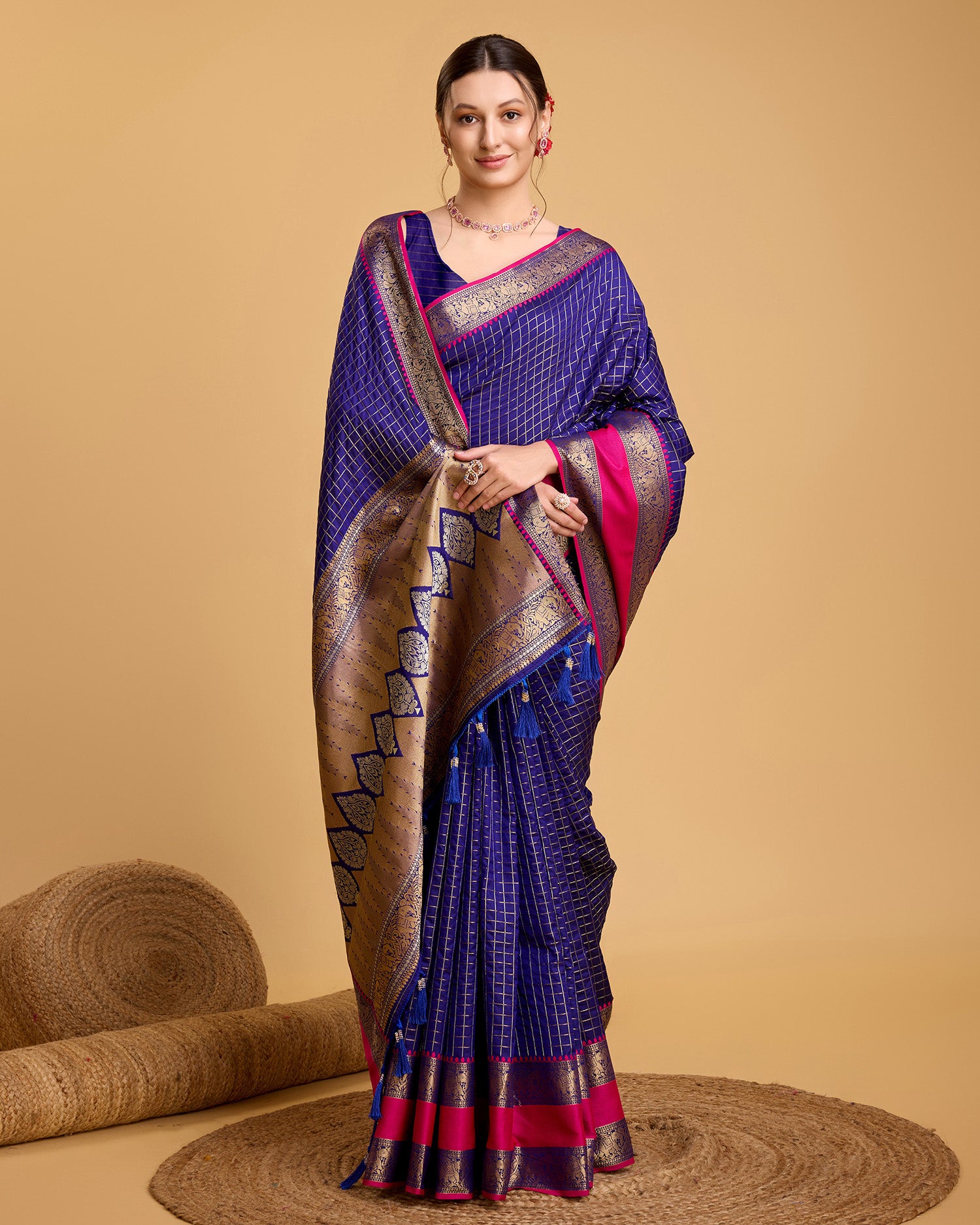 Vedant Vastram Soft Litchi Silk Banarasi Silk Saree - Blue - Distacart