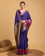 Thumbnail for Vedant Vastram Soft Litchi Silk Banarasi Silk Saree - Blue - Distacart