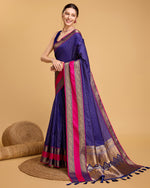 Thumbnail for Vedant Vastram Soft Litchi Silk Banarasi Silk Saree - Blue - Distacart