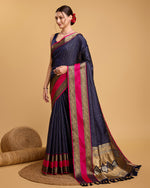Thumbnail for Vedant Vastram Soft Litchi Silk Banarasi Silk Saree - Navy - Distacart