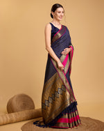 Thumbnail for Vedant Vastram Soft Litchi Silk Banarasi Silk Saree - Navy - Distacart