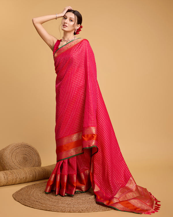 Vedant Vastram Soft Litchi Silk Banarasi Silk Saree - Pink - Distacart