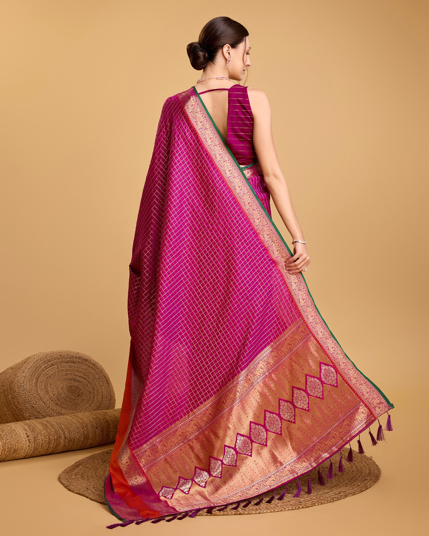 Vedant Vastram Soft Litchi Silk Banarasi Silk Saree - Rani - Distacart