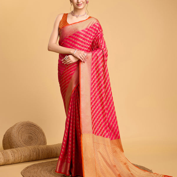 Vedant Vastram Soft Litchi Silk Kanjeevaram Silk Saree - Pink - Distacart