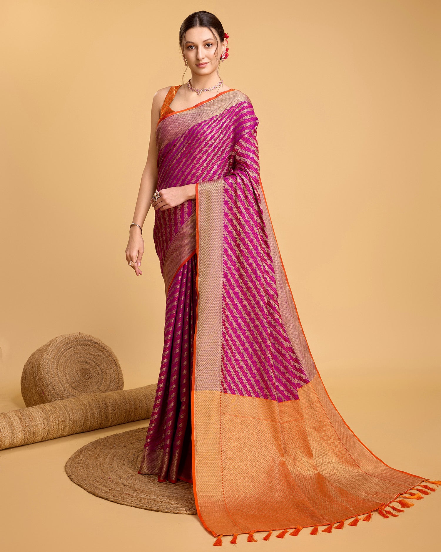 Vedant Vastram Soft Litchi Silk Kanjeevaram Silk Saree - Purple - Distacart