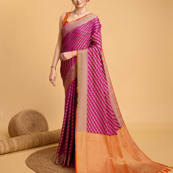 Vedant Vastram Soft Litchi Silk Kanjeevaram Silk Saree - Purple - Distacart