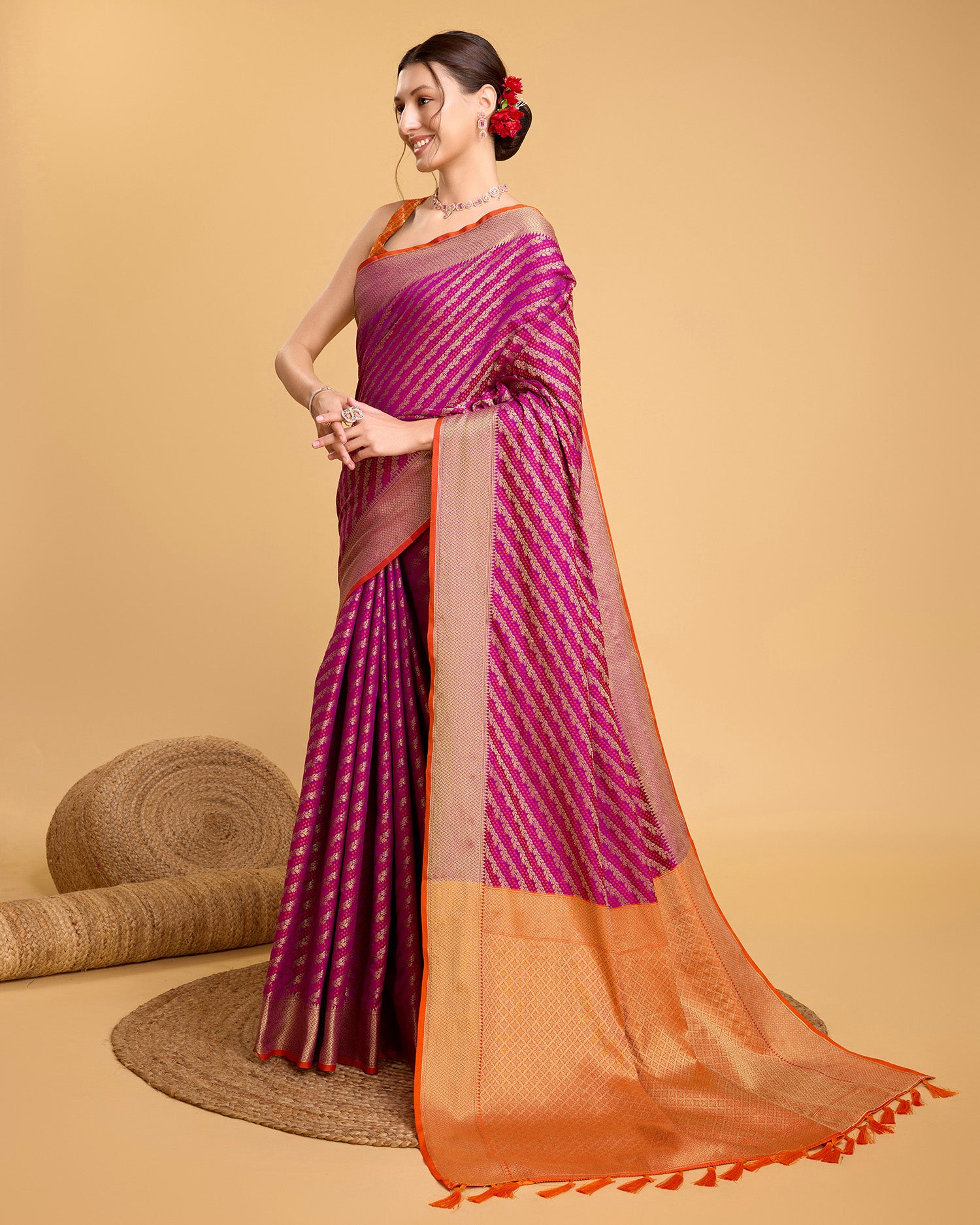 Vedant Vastram Soft Litchi Silk Kanjeevaram Silk Saree - Purple - Distacart