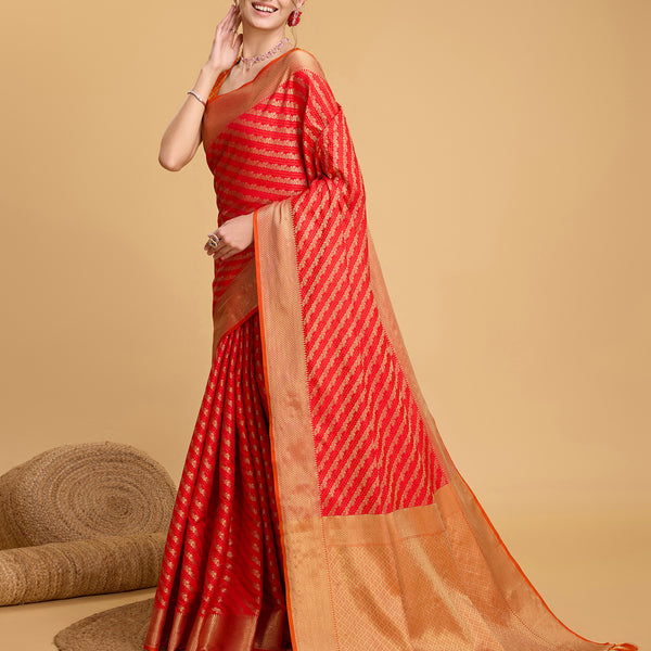 Vedant Vastram Soft Litchi Silk Kanjeevaram Silk Saree - Red - Distacart