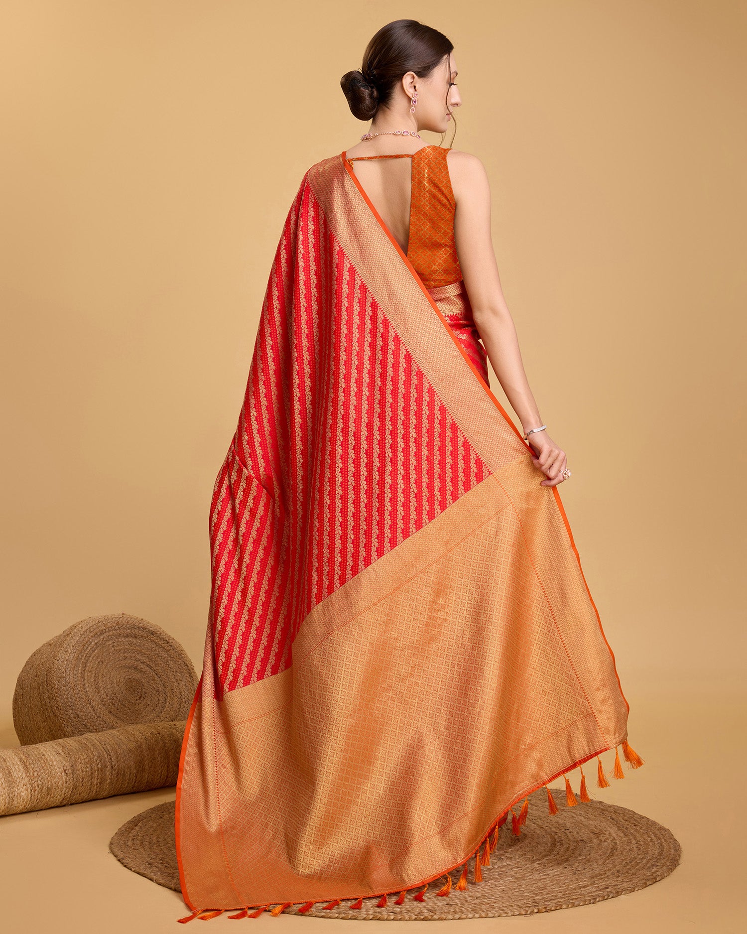 Vedant Vastram Soft Litchi Silk Kanjeevaram Silk Saree - Red - Distacart