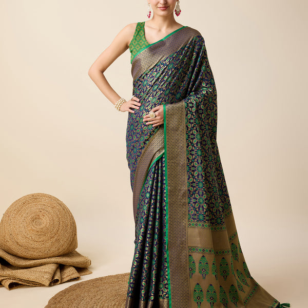 Vedant Vastram Soft Litchi Silk Kanjeevaram Silk Saree - Green - Distacart