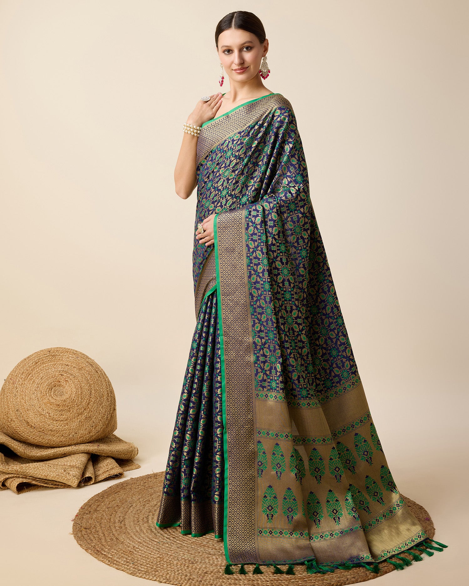 Vedant Vastram Soft Litchi Silk Kanjeevaram Silk Saree - Green - Distacart