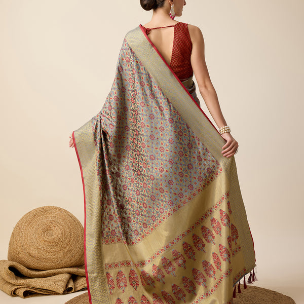 Vedant Vastram Soft Litchi Silk Kanjeevaram Silk Saree - Maroon - Distacart