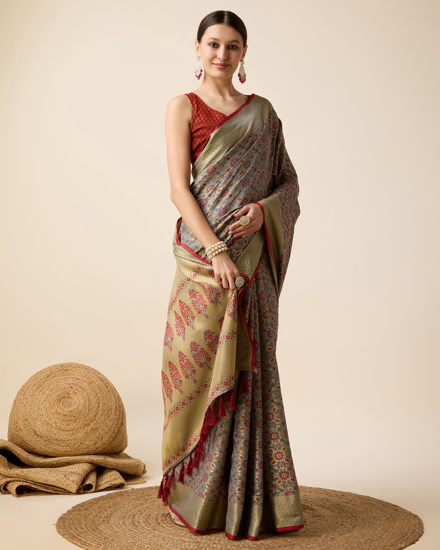 Vedant Vastram Soft Litchi Silk Kanjeevaram Silk Saree - Maroon - Distacart