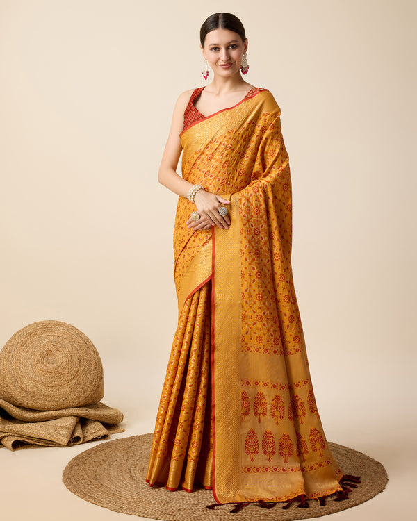 Vedant Vastram Soft Litchi Silk Kanjeevaram Silk Saree - Mustard - Distacart