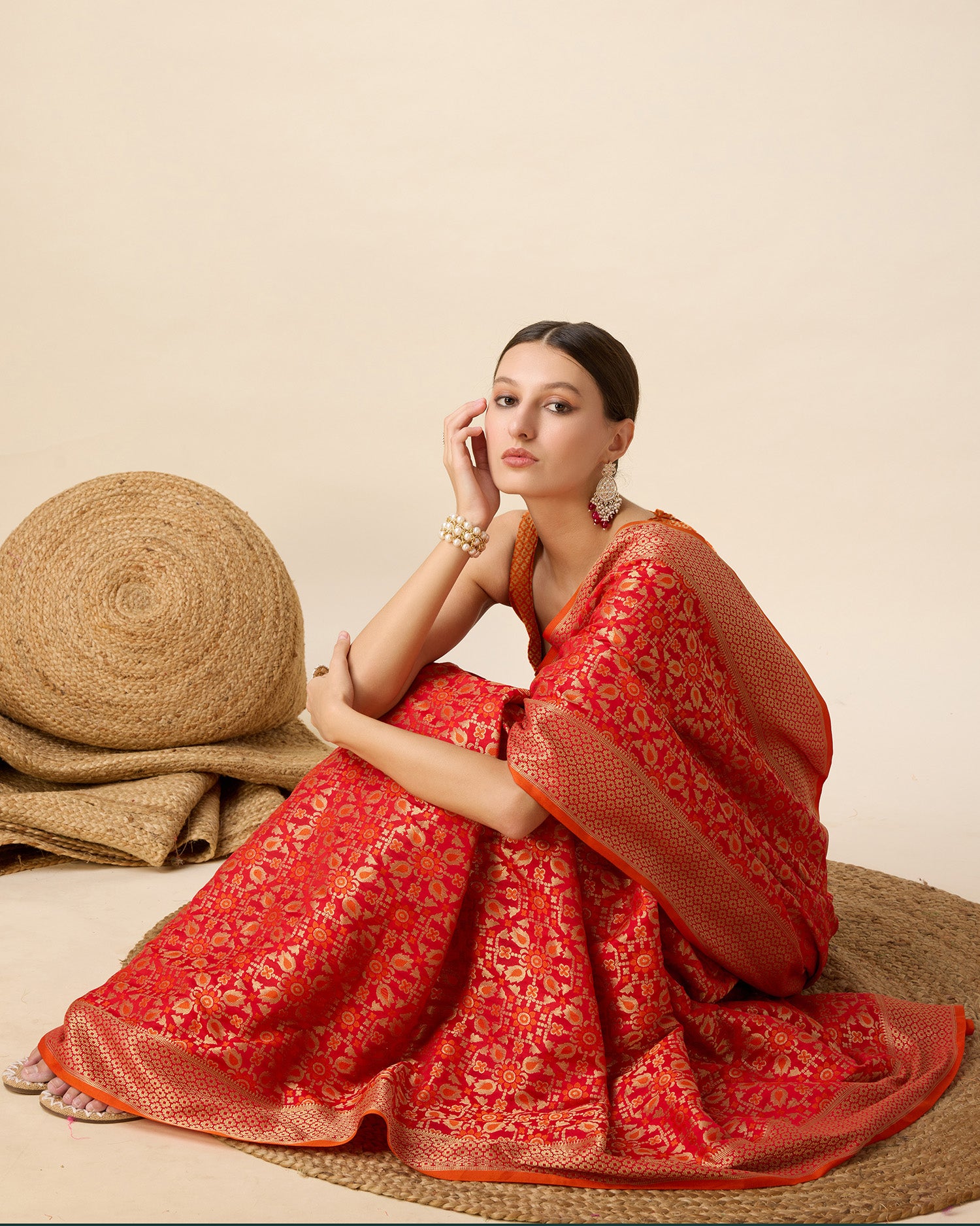 Vedant Vastram Soft Litchi Silk Kanjeevaram Silk Saree - Orange - Distacart