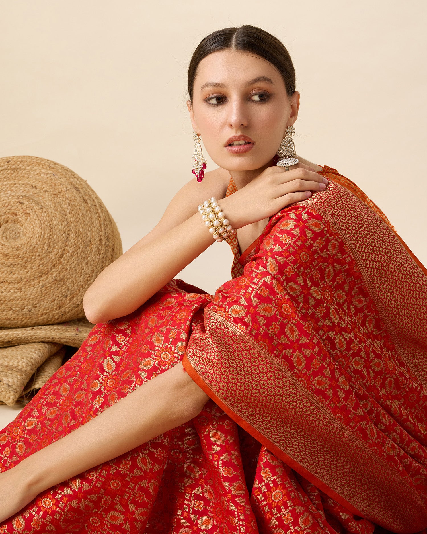 Vedant Vastram Soft Litchi Silk Kanjeevaram Silk Saree - Orange - Distacart