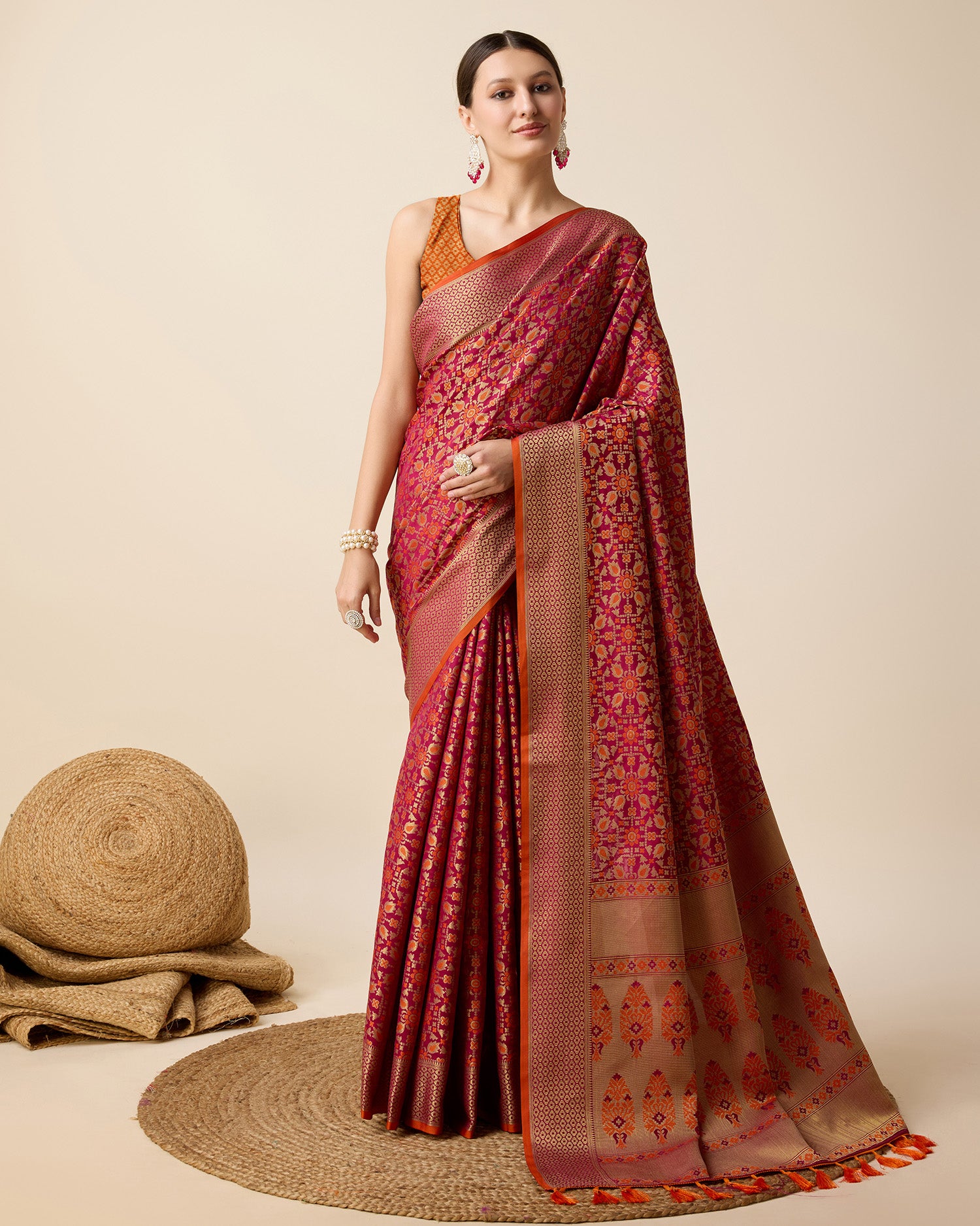 Vedant Vastram Soft Litchi Silk Kanjeevaram Silk Saree - Rani - Distacart