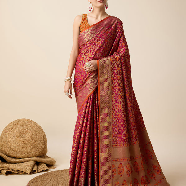 Vedant Vastram Soft Litchi Silk Kanjeevaram Silk Saree - Rani - Distacart